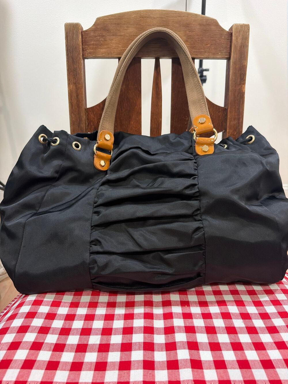 Simply Vera Vera Wang Black Nylon Pleated Hobo Bag